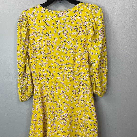 Nicholas Danni‎ Floral Dress Womens 2 Yellow Deep V-Neck Puff 3/4 Sleeve Lined - Picture 7 of 14